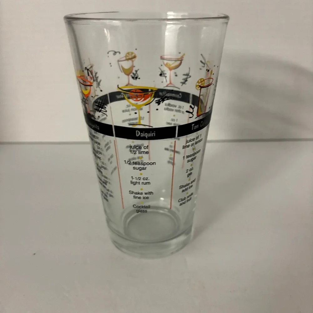 Vintage Cocktail Recipe Mixing Glass Barware Shaker Cosmopolitan Martini Whiskey